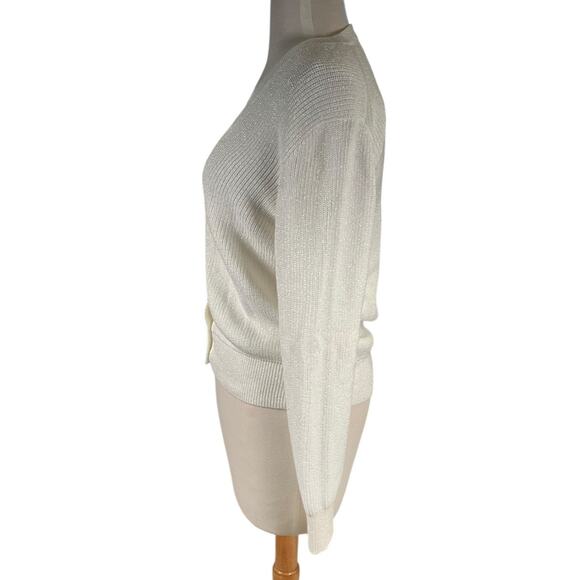J.Crew Women’s Shimmer Ribbed Wrap Cardigan Sweater Size Medium Ivory White NWOT - Picture 3 of 10